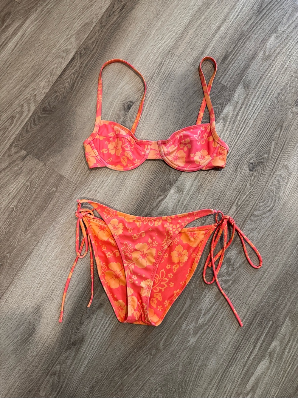 Kulani Kinis Pink and Orange Floral Underwire Bikini